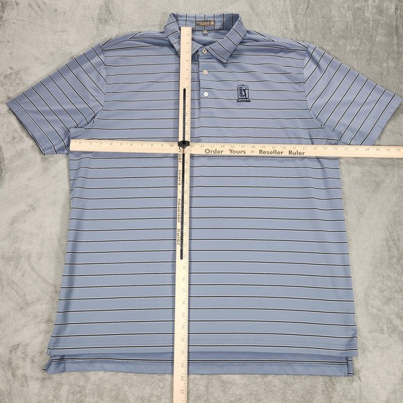 Peter Millar Polo Shirt Mens 2XL Blue Stripe Summer Comfort TPC Scottsdale Golf - Picture 8 of 13